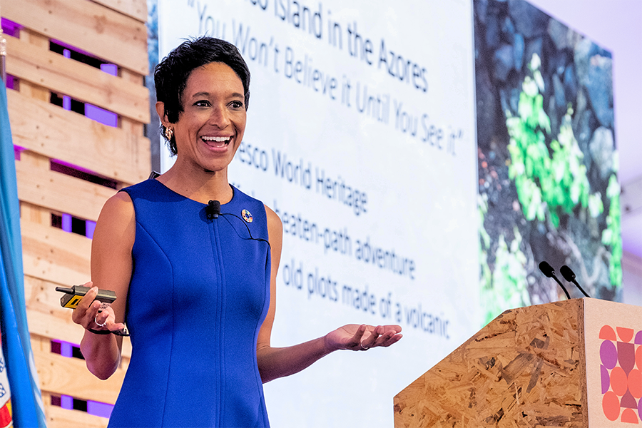 Mitchell speaking at the 2021 United Nations World Tourism Organization conference. Courtesy photo.