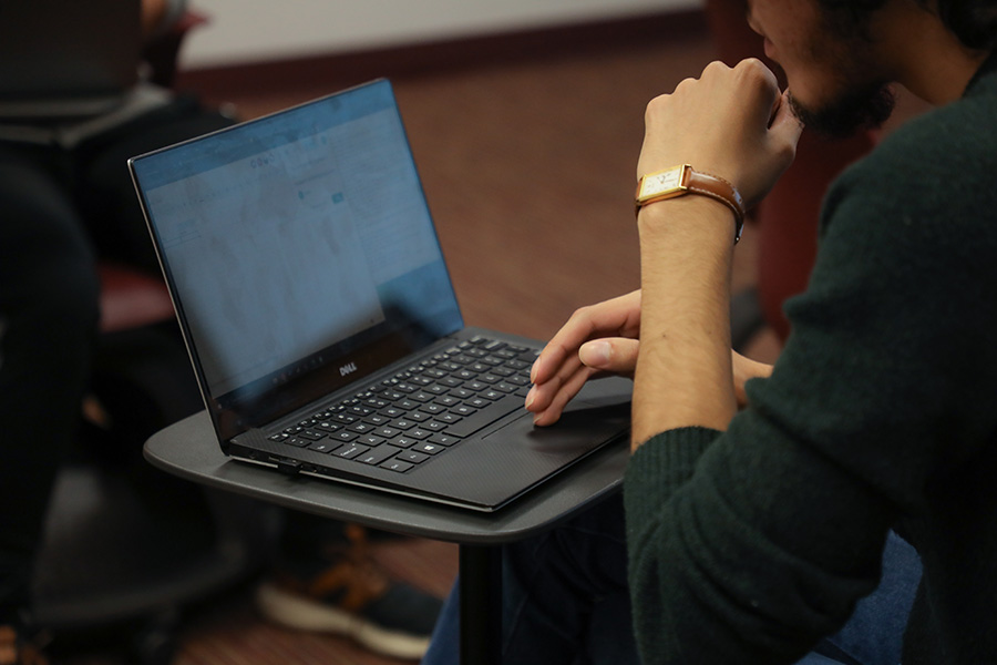 Students participate during one of assistant professor Tom Juzek's courses in FSU's Linguistics Program. Photo by Devin Bittner.