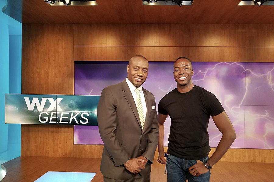 Tevin Wooten joins FSU meteorology alumnus J. Marshall Shepherd on the Weather Geeks podcast. Courtesy photo.