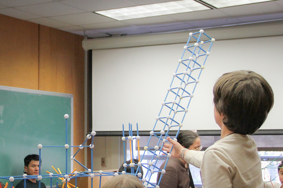 A visitor with a tower. (Carly Nelson/College of Arts and Sciences)