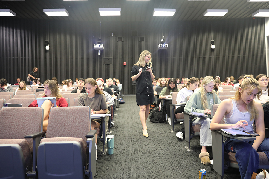 FSU assistant teaching professor Brittany Kraft addresses her biological science class. Courtesy photo.