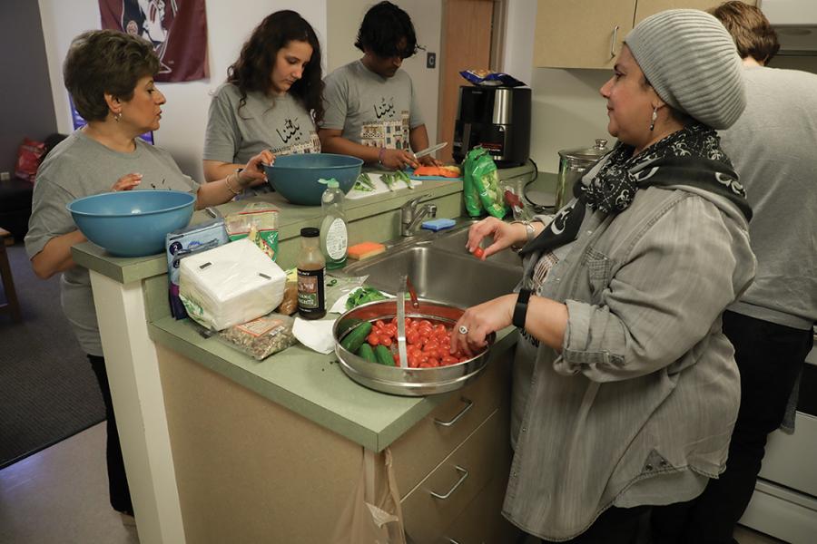 FSU Arabic Language House residents take part in cooking demonstrations to increase their verbal and cultural fluency with the language and learn to make traditional Middle Eastern dishes. Photo by Devin Bittner.
