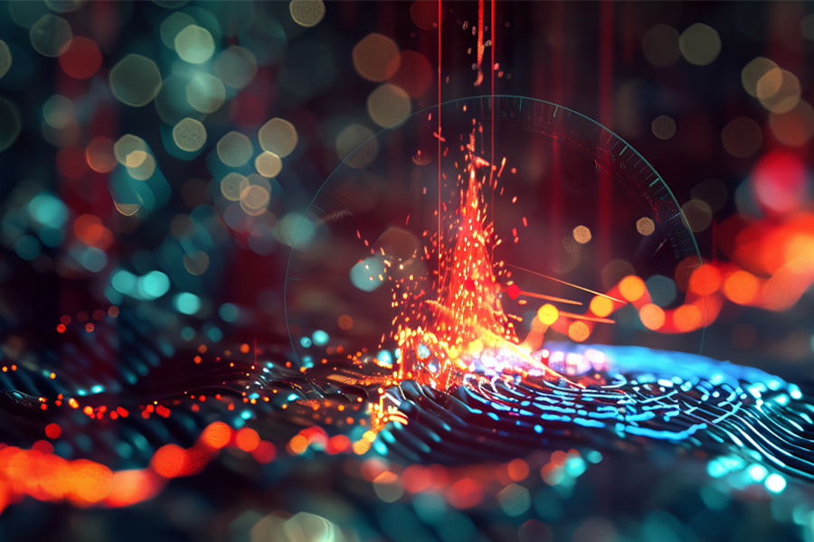In an artist's impression of Raman spectroscopy, a visualization technique is employed to interpret molecular vibrations through the scattering of photons and energy levels. (Adobe Stock Photo)