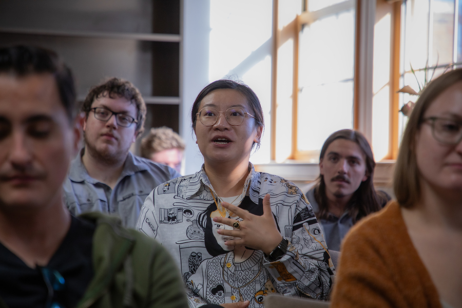 English department students listen during the open-forum event with poet Kaveh Akbar Oct. 23.