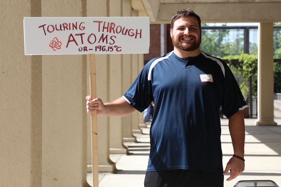Jeremy Kowkabany (pictured) is a doctoral student studying astrophysics. This year's Circus of Physics attendees had the opportunity to see cool demonstrations with cryogens, getting as cold as -320 F, in the FSU Condensed Matter Laboratories. Photo by Kendall Cooper.