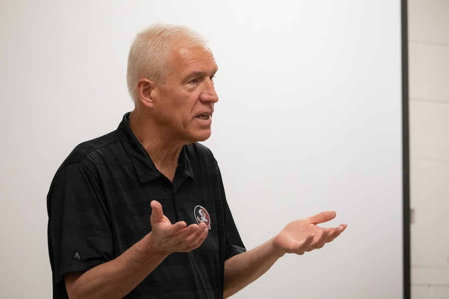 FSU physics professor and associate chair Paul Cottle speaks to students during the Nuclear Medicine and Science Camp. Photo by Devin Bittner.