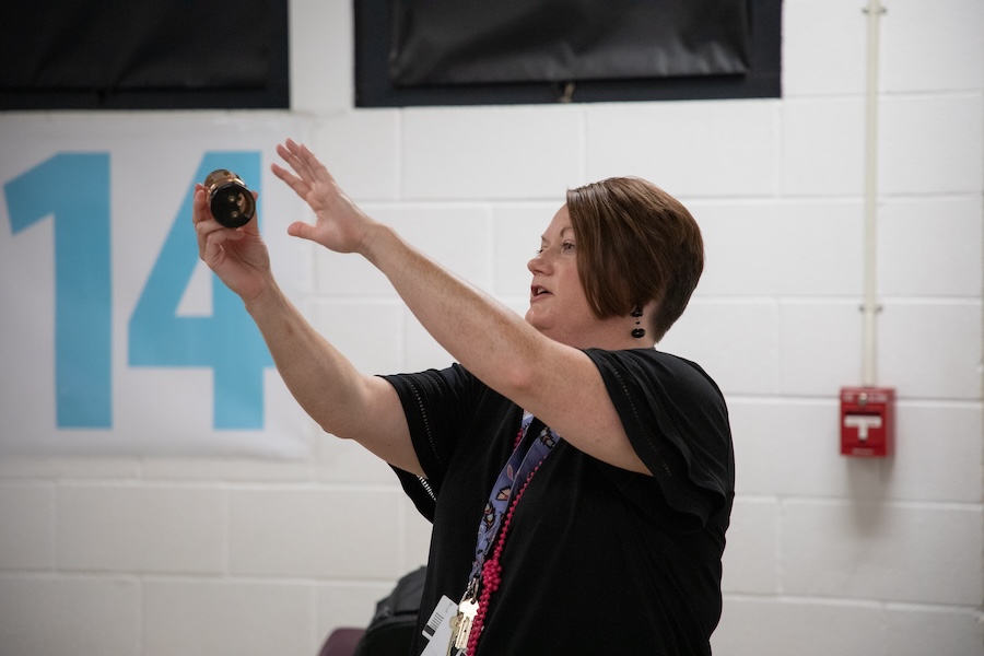 FSU radiation safety officer Amy Allen guides students through activities during the Nuclear Medicine and Science Camp. Photo by Devin Bittner.