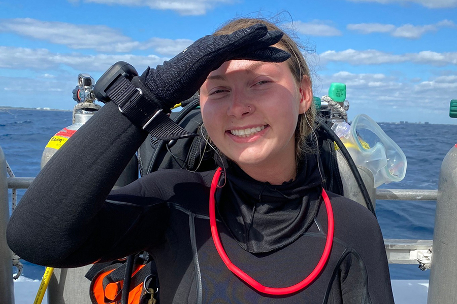 Academic Diving Program participant and graduate student Alaina Young practices at FSU's Coastal and Marine Laboratory. Courtesy photo.