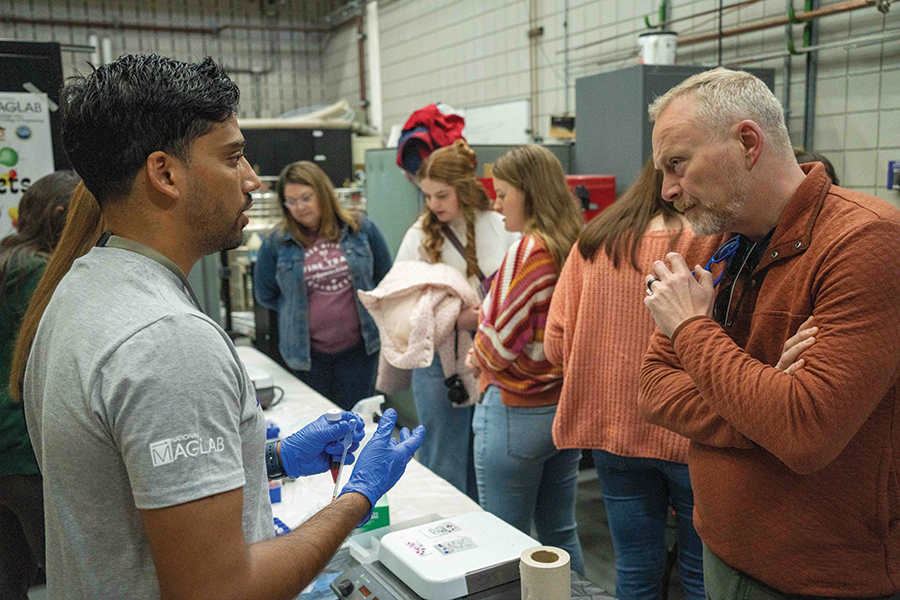 National High Magnetic Field Laboratory scientists speak to members of the public during the 2025 Science Night event. Photo by Stephen Bilenky.