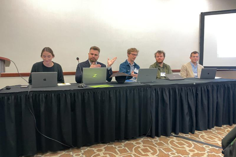 Dean Michel presenting at the Western History Association Conference on his research titled, "'Singing Goodbye...to Everything': Parker Dam and the Chemehuevi Indian Tribe's Forced Diaspora." Courtesy photo.