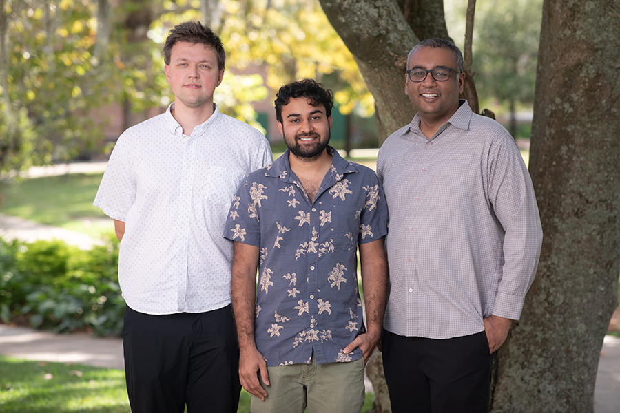 From left, researchers Cyprian Lewandowski, Aman Kumar and Hitesh Changlani. (Devin Bittner/FSU College of Arts and Sciences)
