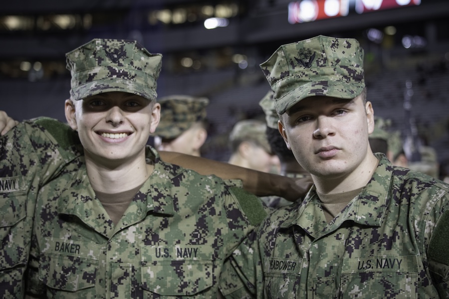 Midshipmen from Florida A&M University's Navy ROTC program pose for a photo at the 2025 Military Appreciation Game. Photo by Carly Nelson.