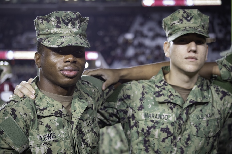 Midshipmen from Florida A&M University's NROTC program pose for a photo at the 2025 Military Appreciation Game. Photo by Carly Nelson.