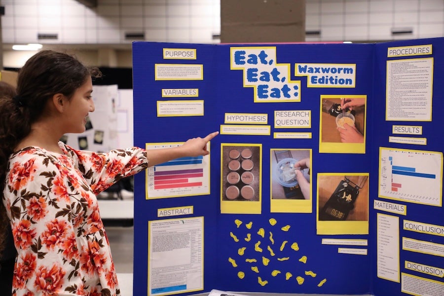 A student presents their poster at the 2026 Capital Regional Science and Engineering Fair Feb. 13 in Tallahassee, Florida. Photo by Éabha Phelan.