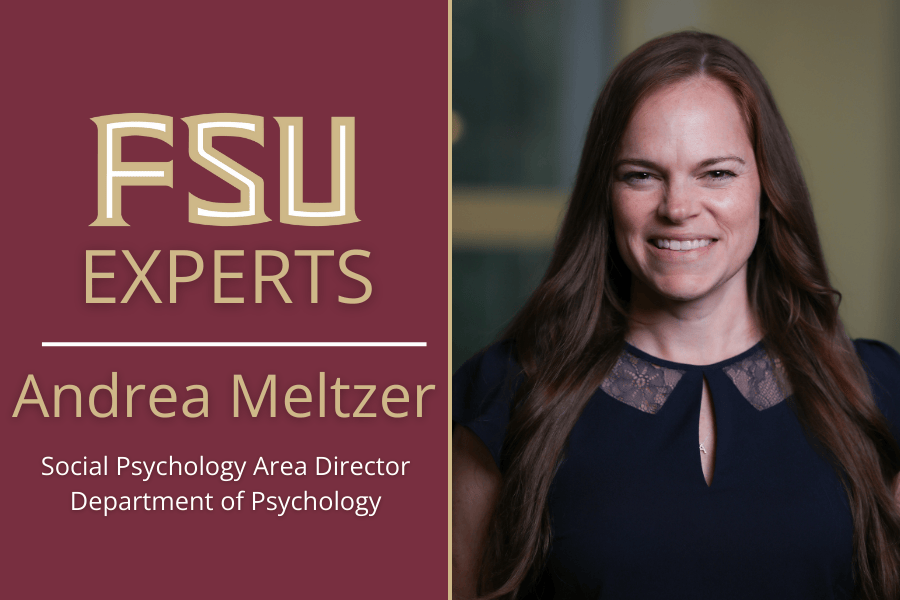 Andrea Meltzer's headshot next to the FSU experts logo mark