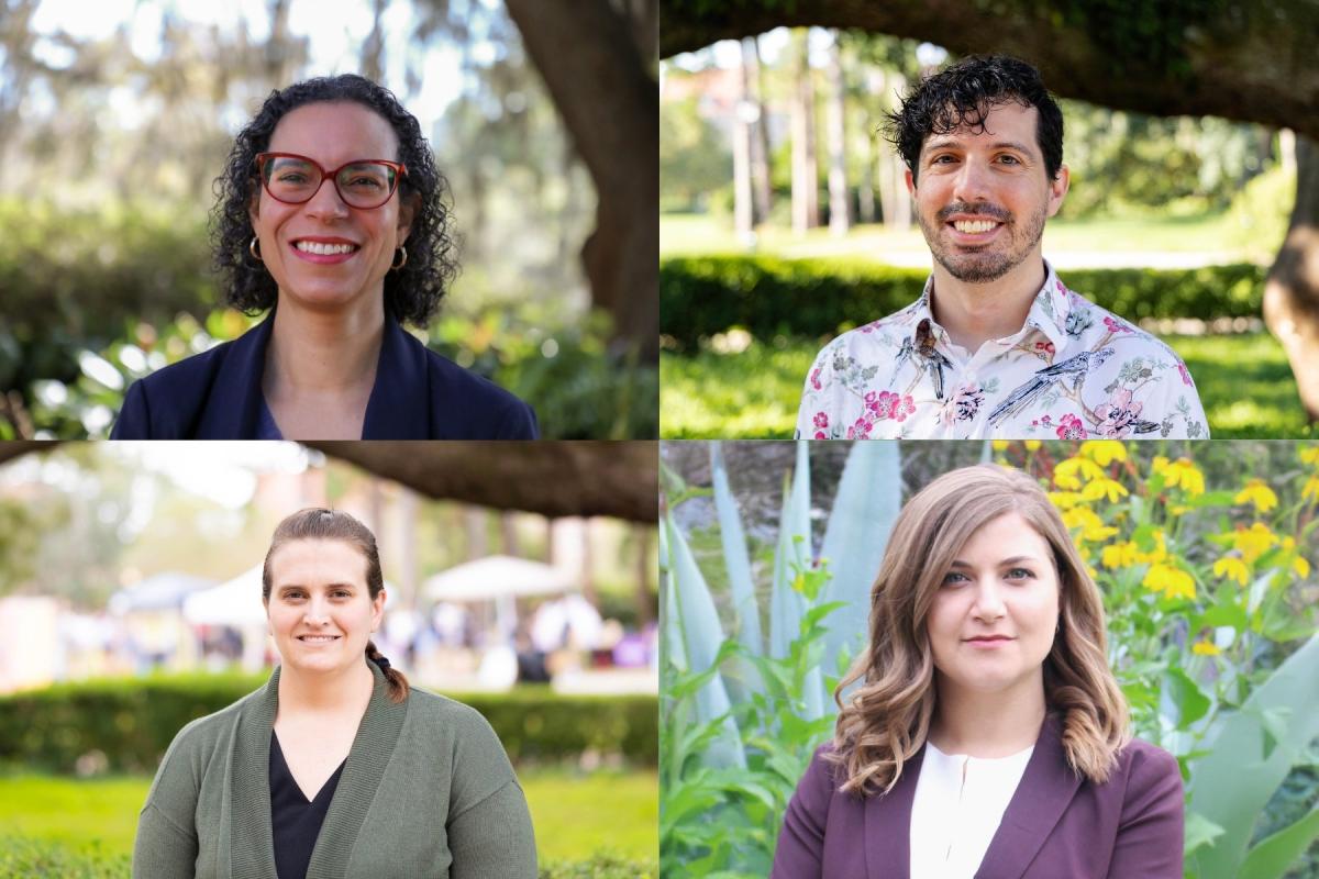 From top-left to bottom-right, Aimée Boutin, Jonathan DaSo, Kelly Grove and Rachel Duke have received the Collaboration for Information Literacy Prize for developing "Paris World Capital," an innovative course that integrates cultural study with digital research skills.