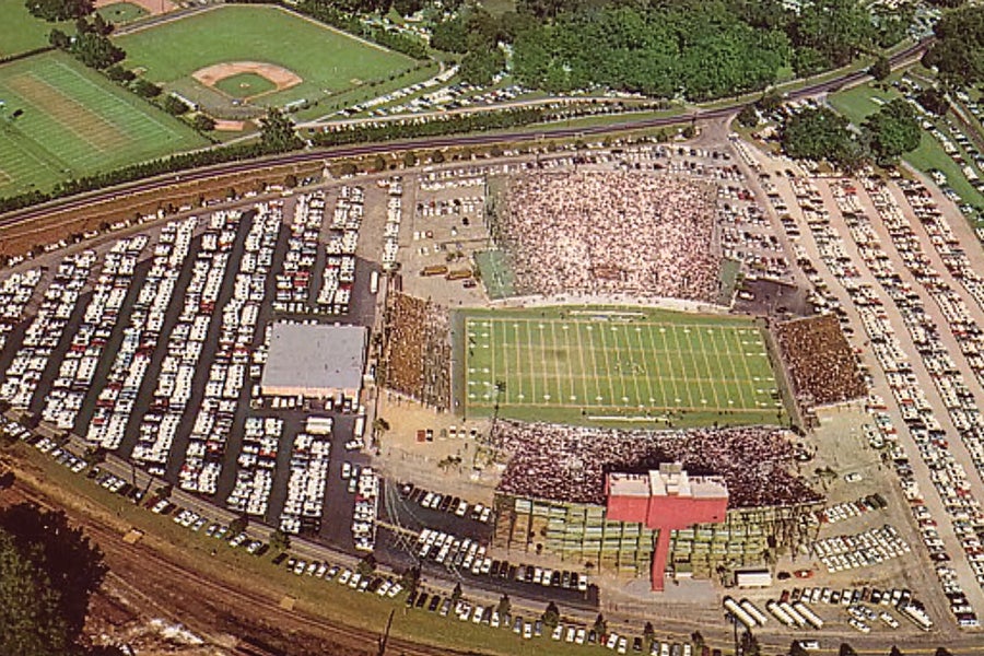 An aerial view of Doak S. Campbell Stadium in the early 1980s.