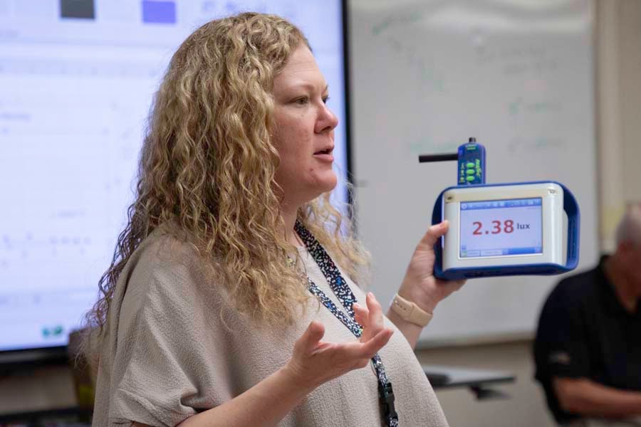 Teacher Denise Newsome explains an activity to the class during the 2026 Nuclear Medicine and Science Camp at Mosley High School in Lynn Haven, Florida. Photo by Carly Nelson. 