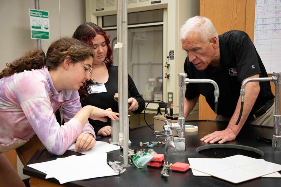 FSU Department of Physics Chair Paul Cottle assists students during the 2026 Nuclear Medicine and Science Camp at Mosley High School in Lynn Haven, Florida. Photo by Carly Nelson.