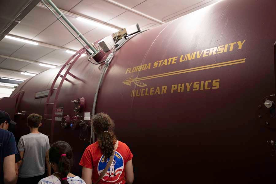 Students view the 9-MV FN Tandem Accelerator at the John D. Fox Superconducting Linear Accelerator Laboratory at Florida State University as part of the 2026 Nuclear Medicine and Science Camp. Photo by Carly Nelson.