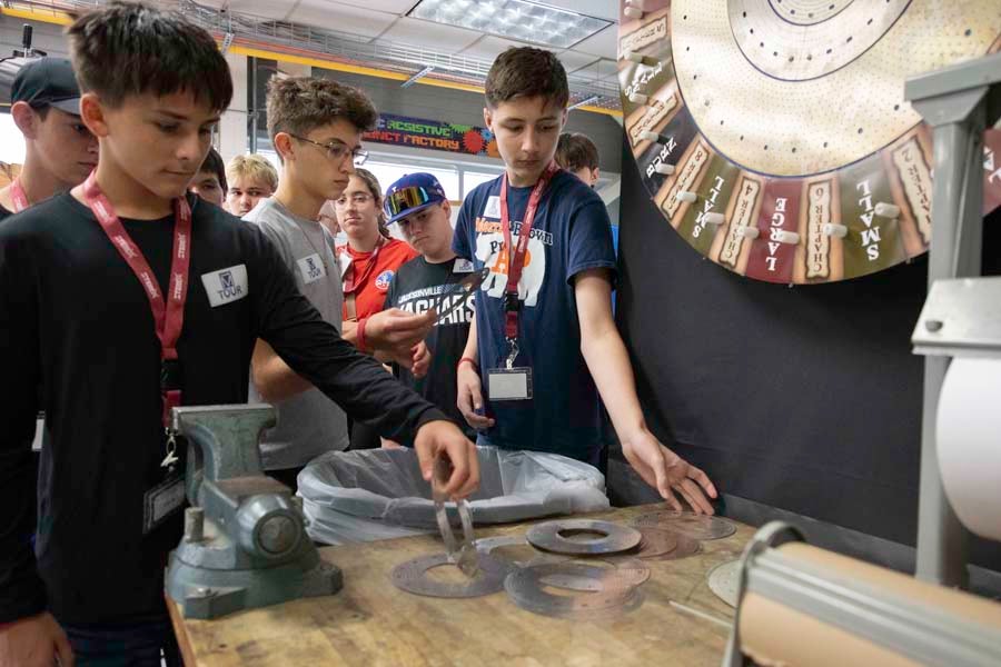 Students view the inner workings of magnets during a tour of the National MagLab in Tallahassee, Florida, as part of the 2026 Nuclear Medicine and Science Camp. Photo by Carly Nelson.