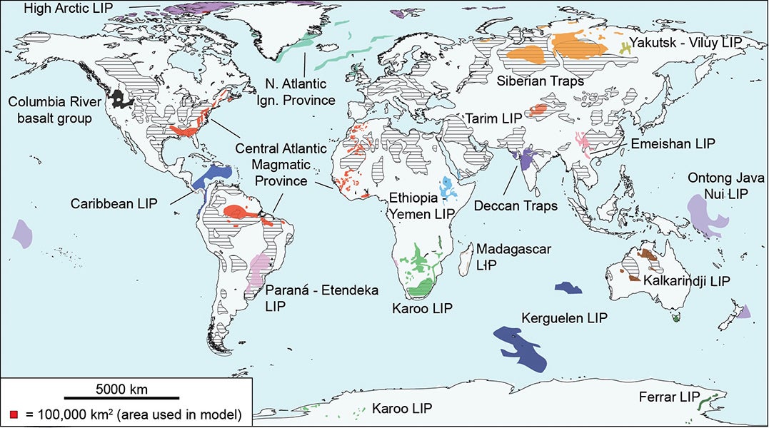 Global map of igneous provinces and shale basins.