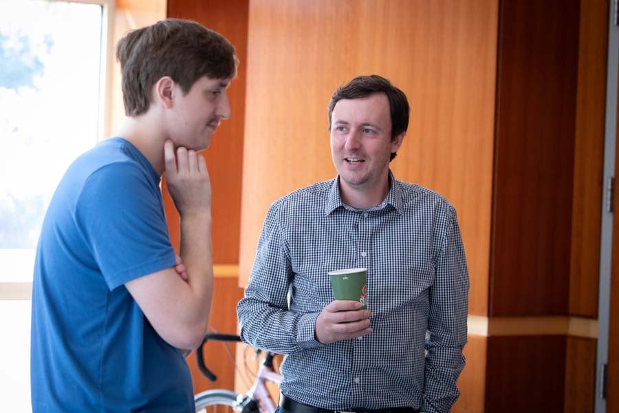 Attendees at the 2026 AI Bootcamp gather outside of the Kroto Auditorium on Aug. 19, 2026. Photo by Devin Bittner.