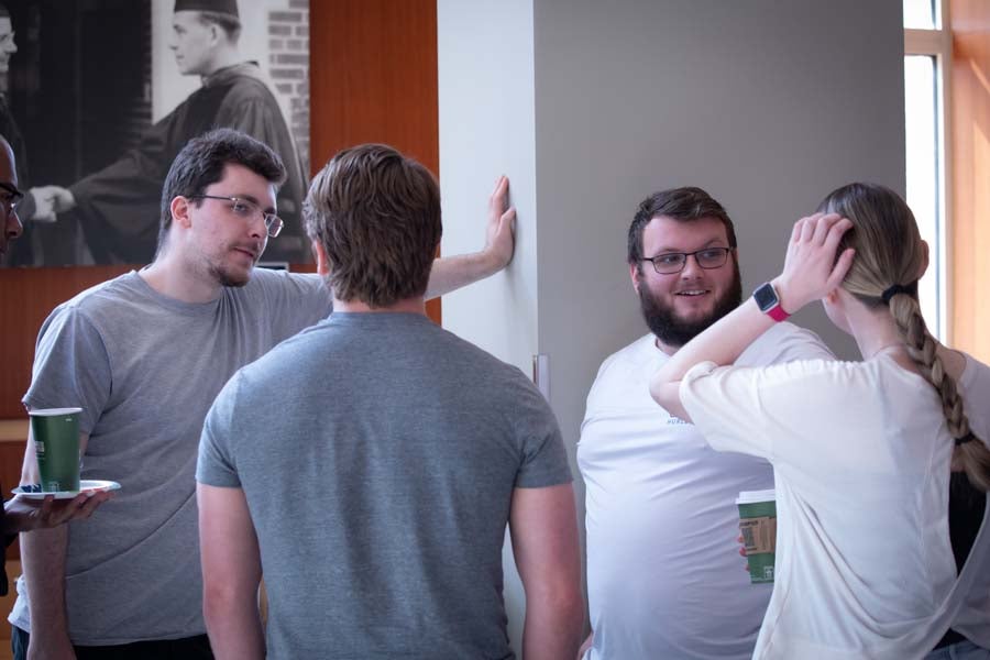 Attendees at the 2026 AI Bootcamp gather outside of the Kroto Auditorium on Aug. 19, 2026. Photo by Devin Bittner.