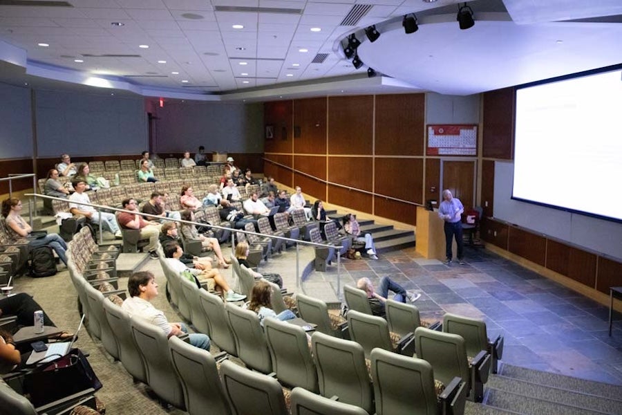 Attendees participate in the 2026 AI Bootcamp at the Kroto Auditorium on Aug. 19, 2026. Photo by Devin Bittner.