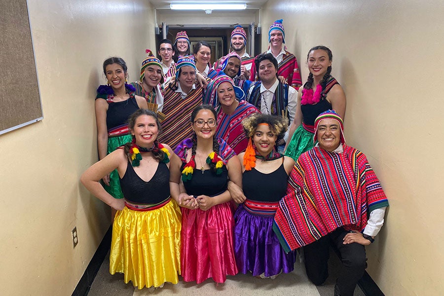 Amelia Rivers, a recent graduate of the College of Music, with the FSU Andean Ensemble, which performs music from the many traditions of the South American central Andes