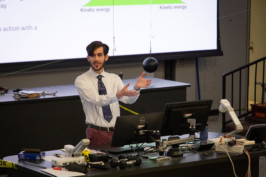 A presenter speaks to attendees during a Saturday Morning Physics event hosted by the Society of Physics Students at Florida State University on Oct. 11, 2025. Photo by Carly Nelson.