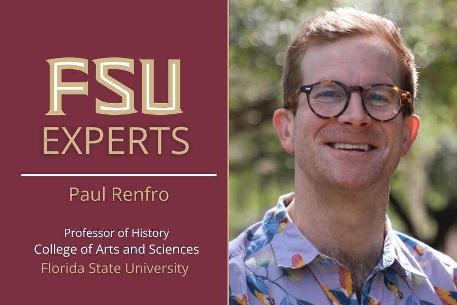 Paul Renfro next to an FSU experts graphic