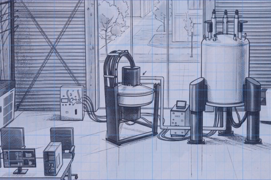 An AI/artistic rendering of the new solid-state nuclear magnetic resonance magnet system.