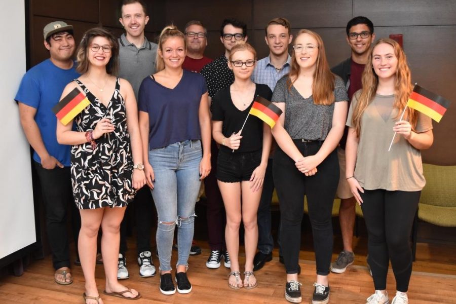 Maura Binkley (second from L, front row) and students gather for a photo during their time in Germany. (Dana Weber)