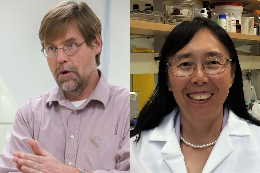 Biological science faculty Jonathan Dennis and chemistry and biochemistry faculty Amy Sang.