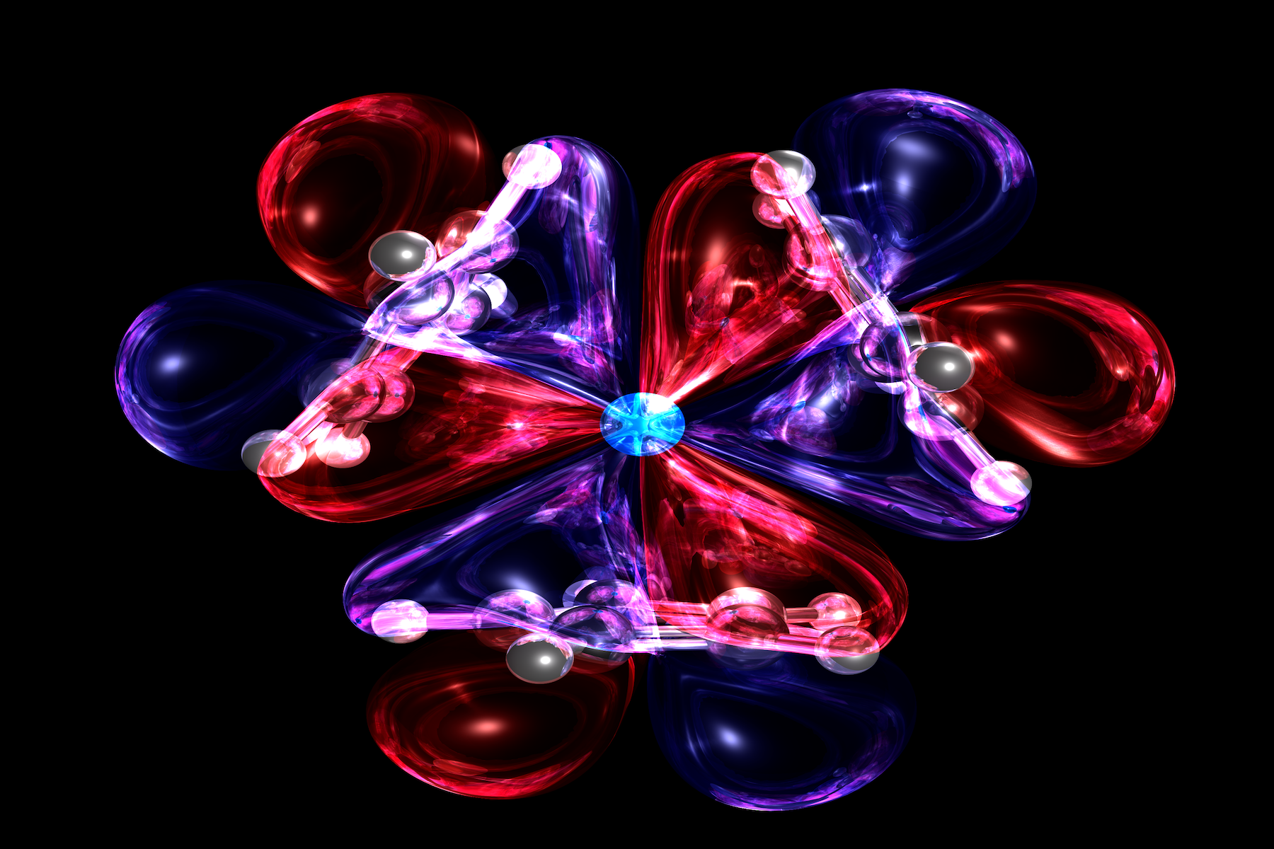 “Orbital Visualization of Thorium Complex,” quantum chemistry simulation, Marcus Liebenthal, 2020.
