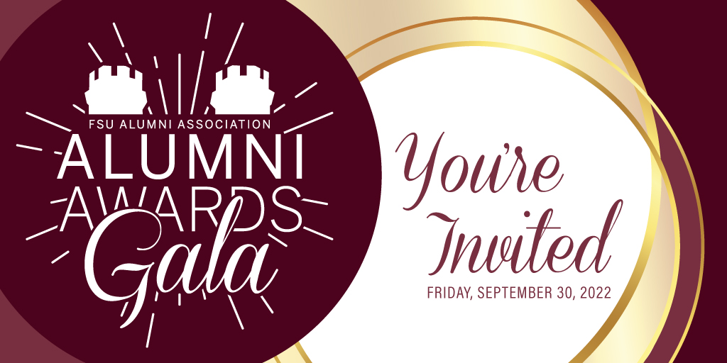 The image shows an invitation to the Alumni Awards Gala. 