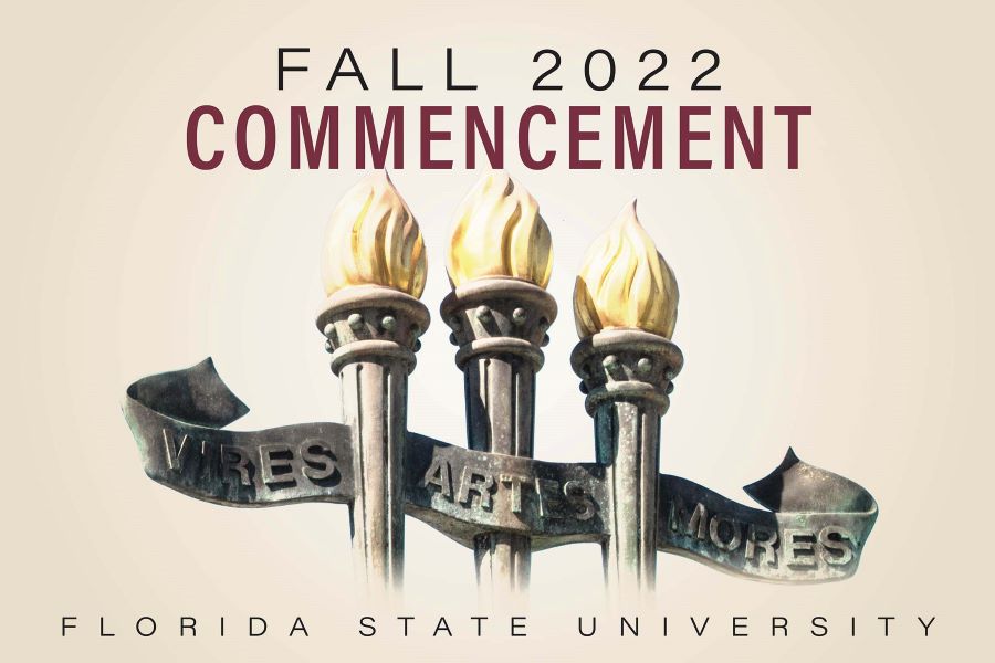 This is a graphic showing FSU torches that states, "Fall 2022 Commencement" at Florida State University. 