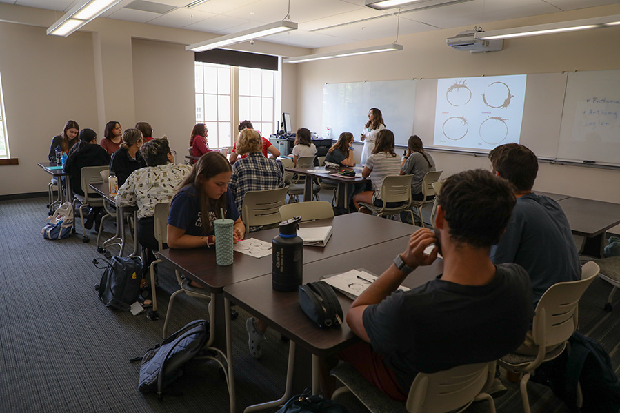 Students participate during one of professor Carolina Gonzalez's courses in FSU's Linguistics Program. Photo by Devin Bittner.
