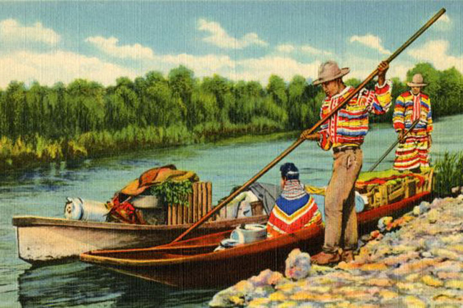 “Moving Day in the Everglades of Florida: Seminole Indians and Dugout Canoes,” circa 1935, from the collection of the Ah-Tah-Thi-Ki Museum in Clewiston, Florida. (Courtesy of the Ah-Tah-Thi-Ki Museum)