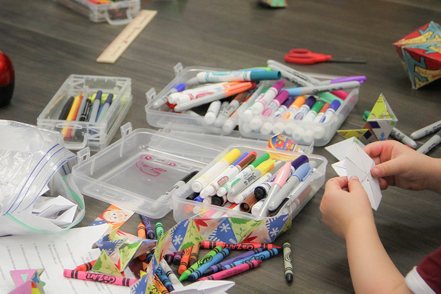 Attendees used art supplies to merge their creativity with learning mathematical skills. (Meredith Breen/College of Arts and Sciences)