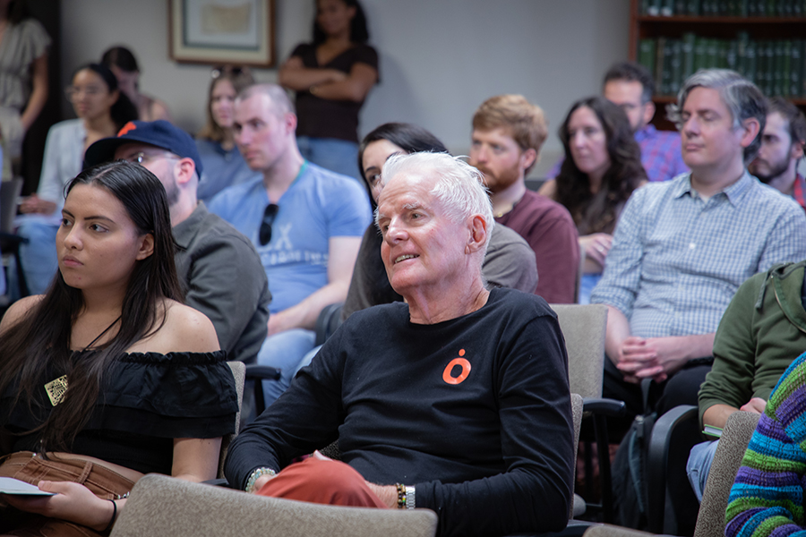 English department students and faculty listen during the open-forum event with poet Kaveh Akbar Oct. 23.