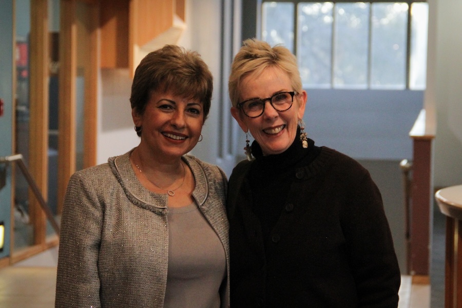 Zeina Schlenoff (left), director of the FSU Middle East Center and teaching professor of Arabic, has organized the Middle East Film Festival since its inception in 2009. Susan S. Fiorito (right) is the dean of the Jim Moran College of Entrepreneurship, Jim Moran Professor of Entrepreneurship and Entrepreneur in Residence. Photo by Kendall Cooper.