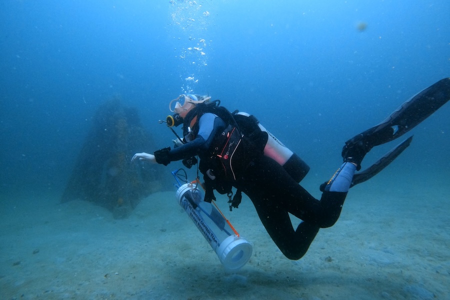 As a volunteer for the Florida Fish and Wildlife Conservation Commission's Artificial Reef Program, FSU doctoral student Lillie Bradshaw deployed and monitored artificial reefs off the coast of Mexico Beach, Florida. Photo by Eli Myron.
