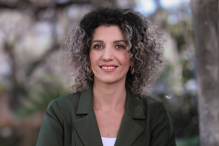 Jessika Valentine is a Florida State University alumna, a teaching faculty II member in the Department of Modern Languages and Linguistics Arabic program, part of the College of Arts and Sciences, and a 2025 Faculty/Staff Leadership Award winner. Photo by Devin Bittner.