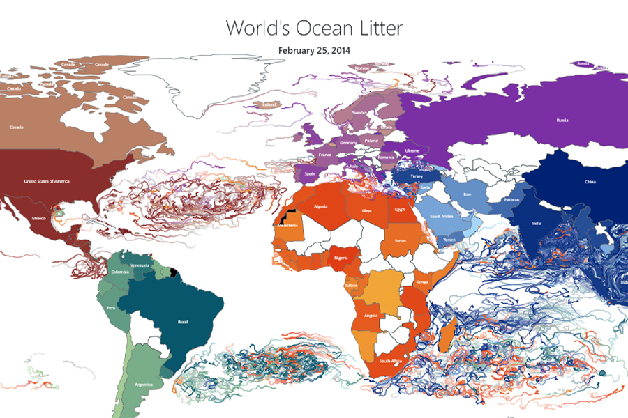 "A screenshot from a virtual tool developed by the Center for Ocean-Atmospheric Prediction Studies to track marine litter."