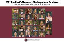 The image shows a collage of presenters' headshots for the President's Showcase. 